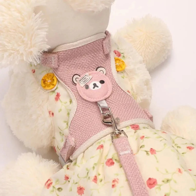 Textured Bear-Face Pet Harness & Leash Set