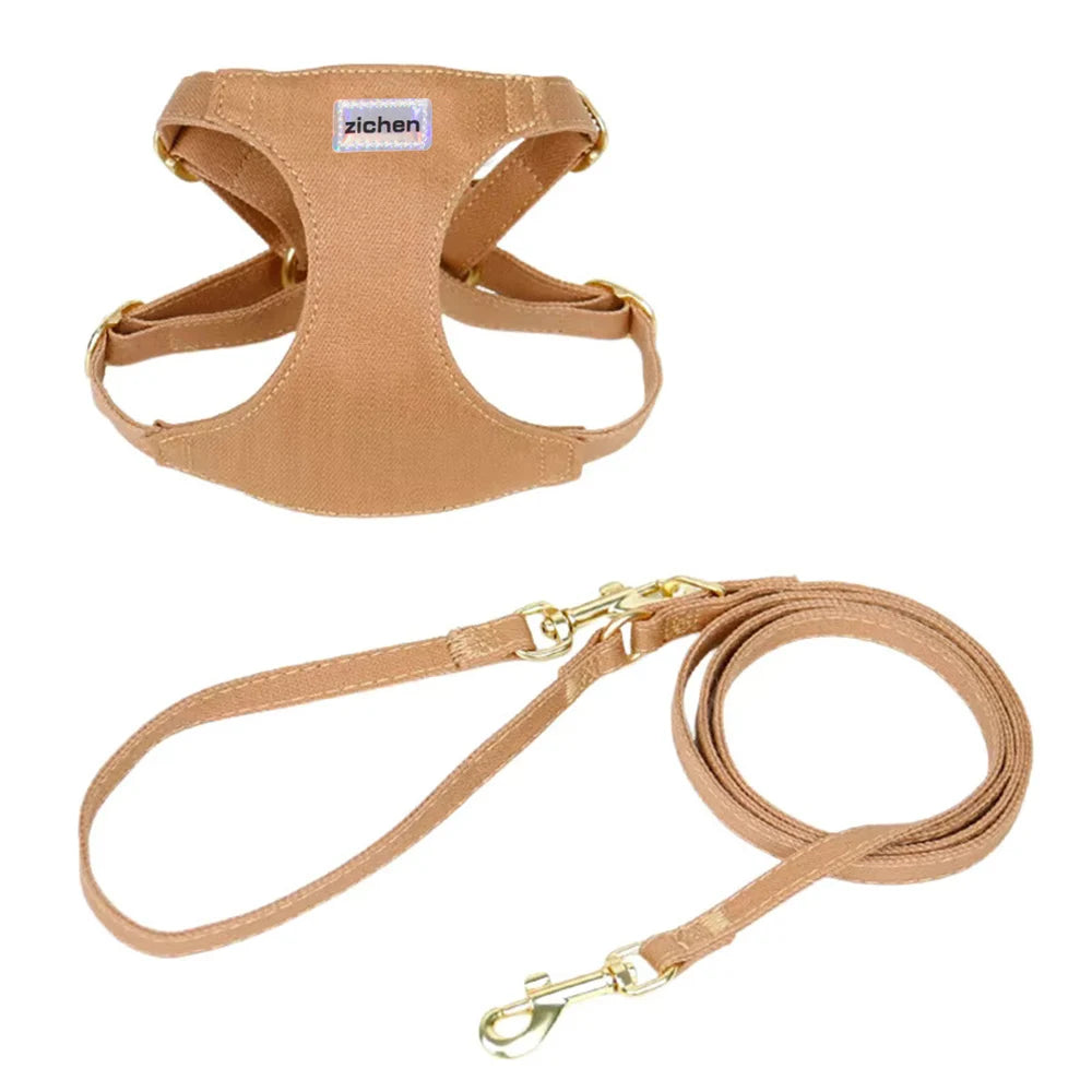 Caramel Adjustable Pet Harness & Leash Set