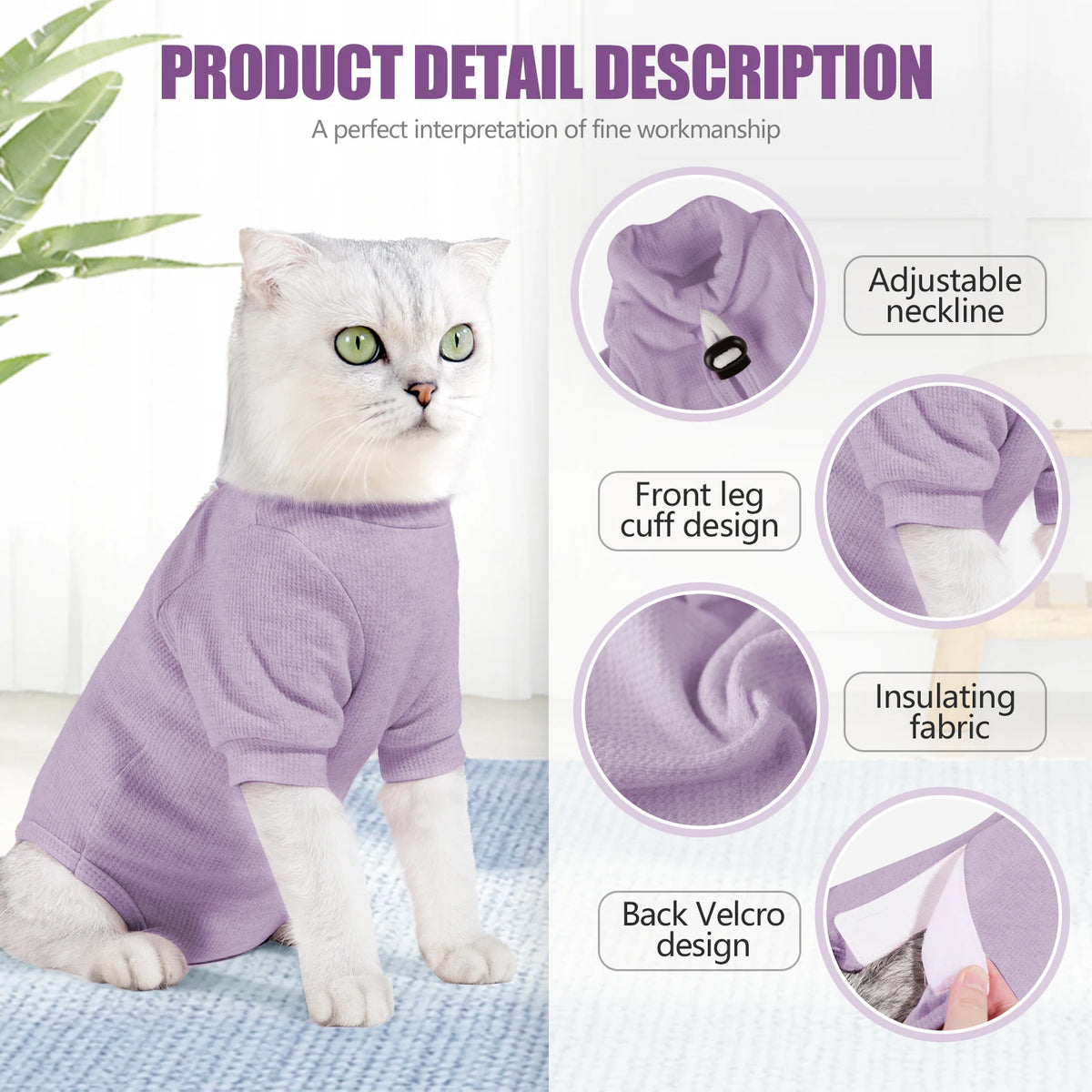 Solid-Color Cat Recovery Suit