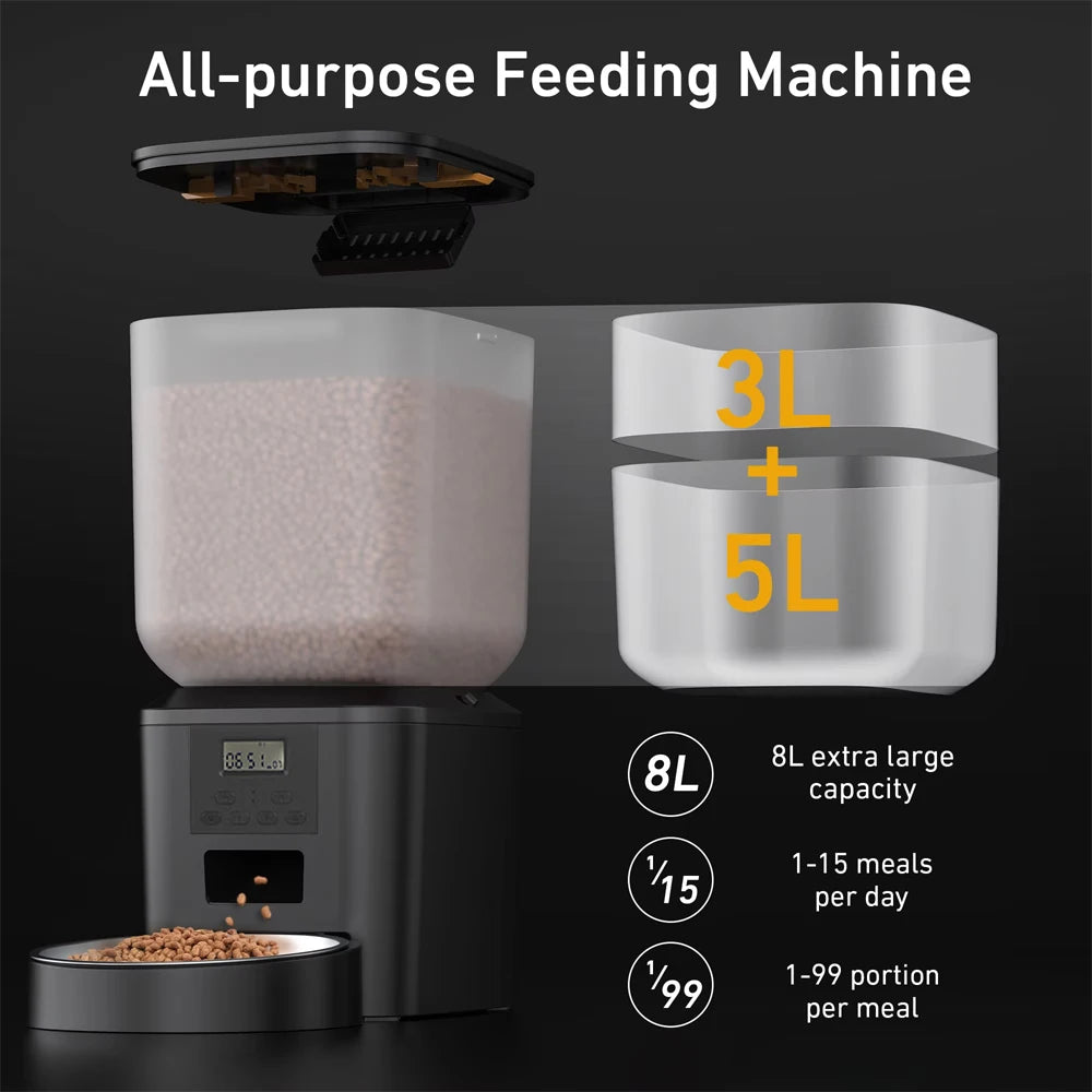 FURPIPI Automatic Pet Feeder with Button Controls, 4L or 8L