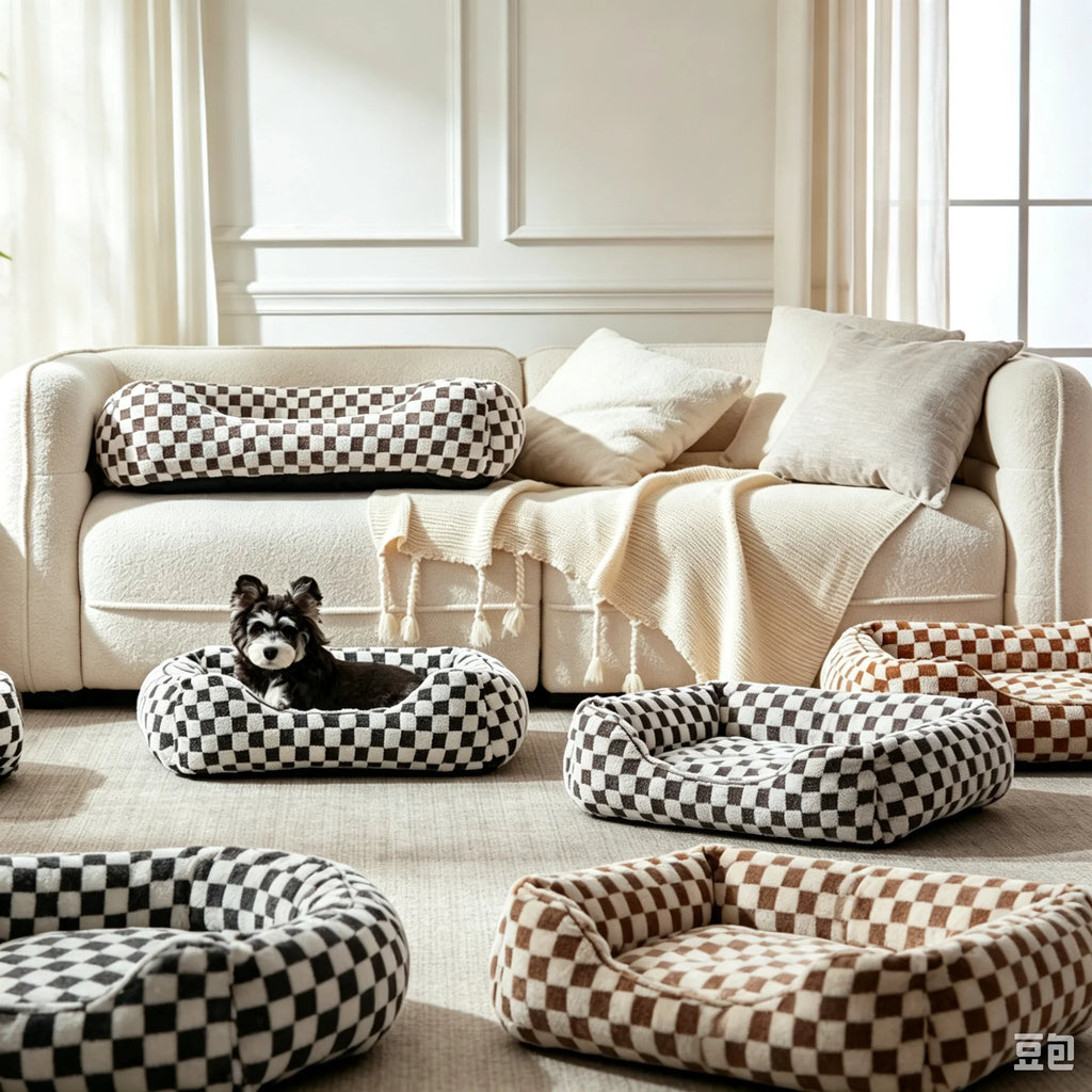 Checkerboard Fleece Bolster Bed for Dogs & Cats