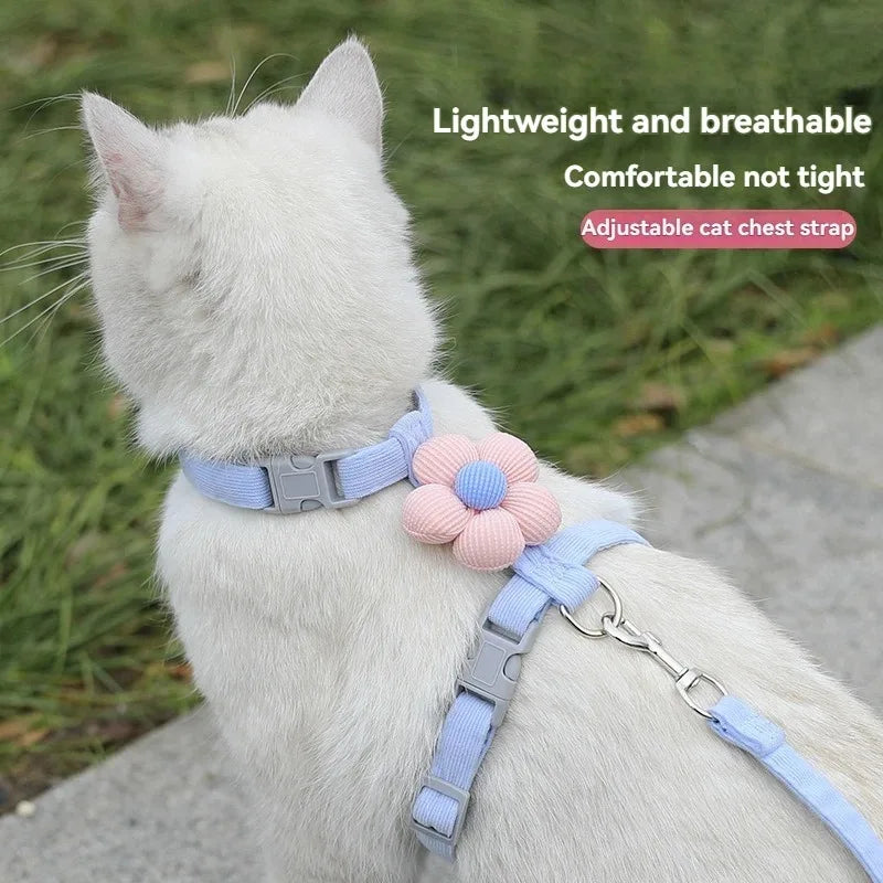Flower-Detail Pet Harness & Matching Leash Set