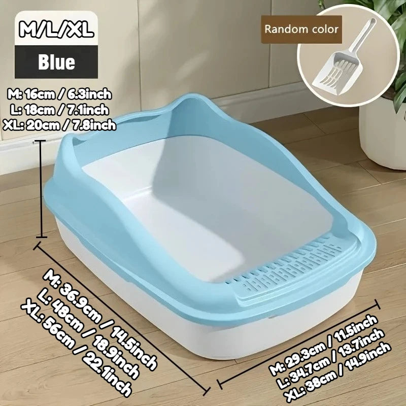 High-Sided Open-Top Cat Litter Box with Scoop