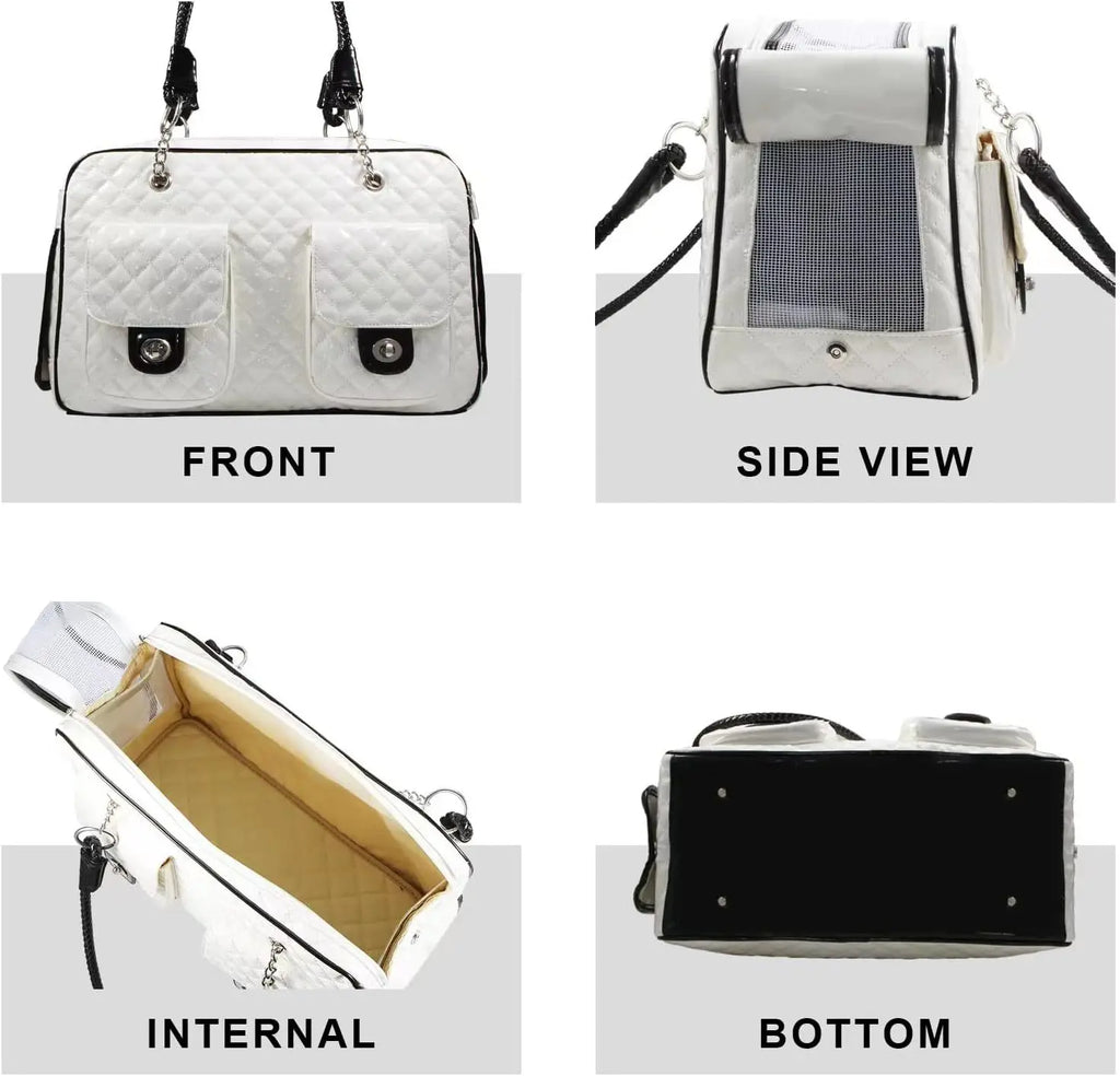 Quilted Pet Carrier Handbag with Braided Handles