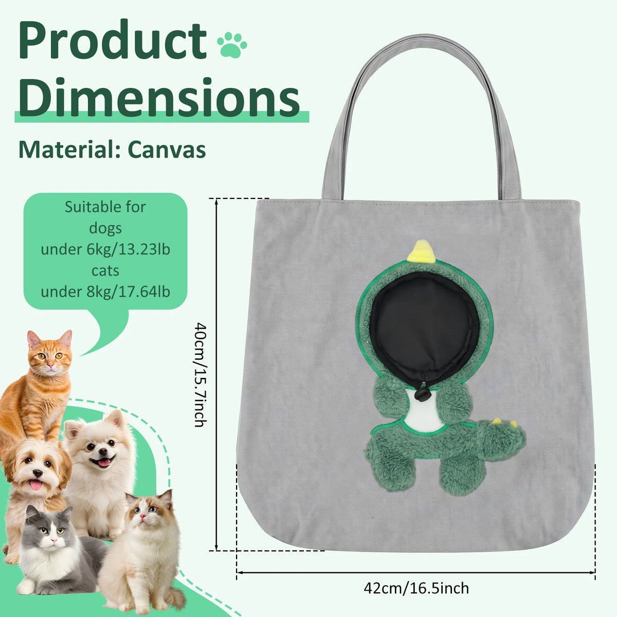 Canvas Pet Carrier Tote with Animal-Detail Face Opening