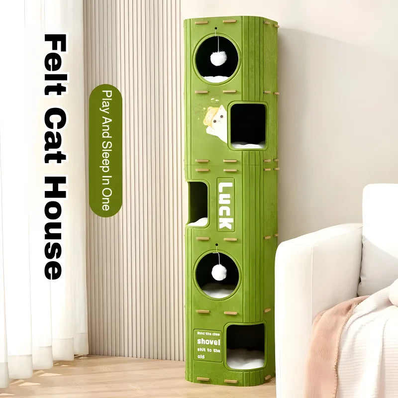 Fluted Cat Tower with Enclosed Hideaways
