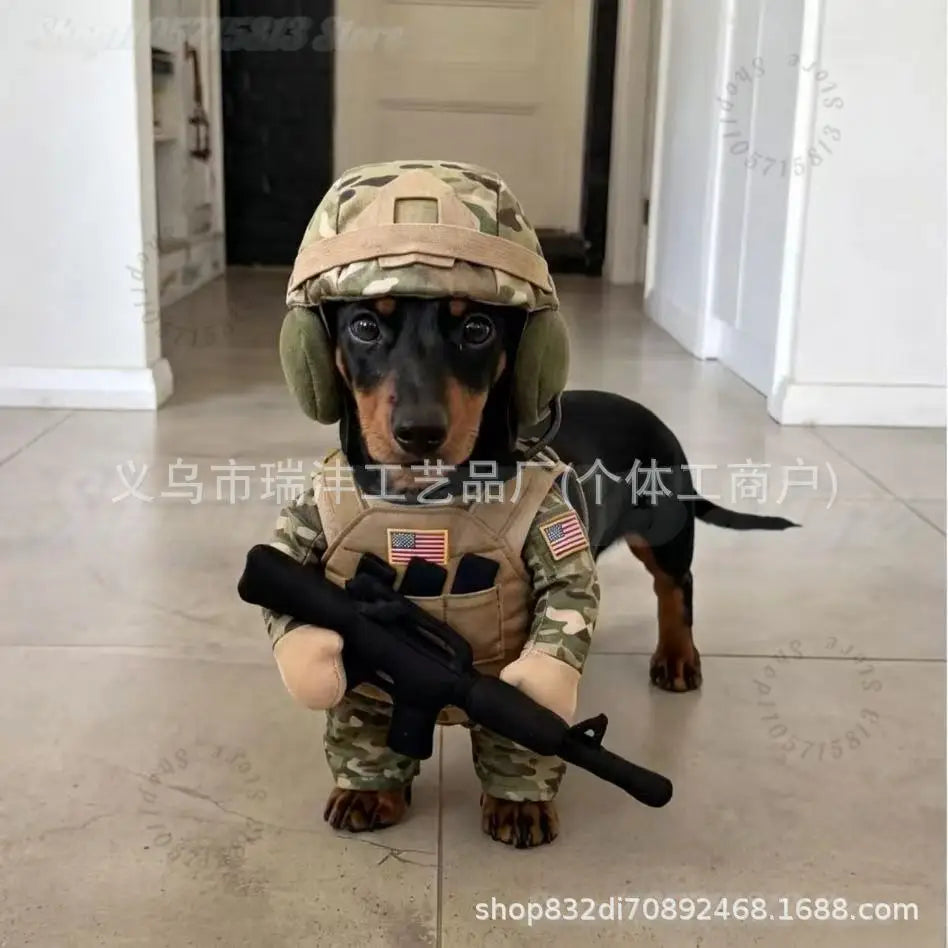 Camouflage Soldier Costume with Helmet for Cats & Small Dogs