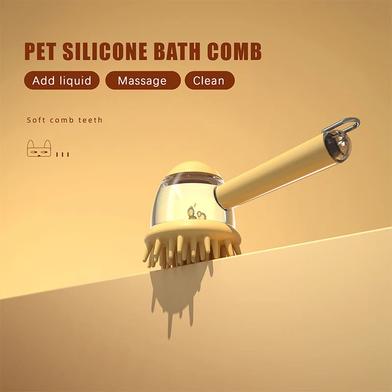 Pet Bath Brush with Refillable Shampoo Dispenser & Long Handle