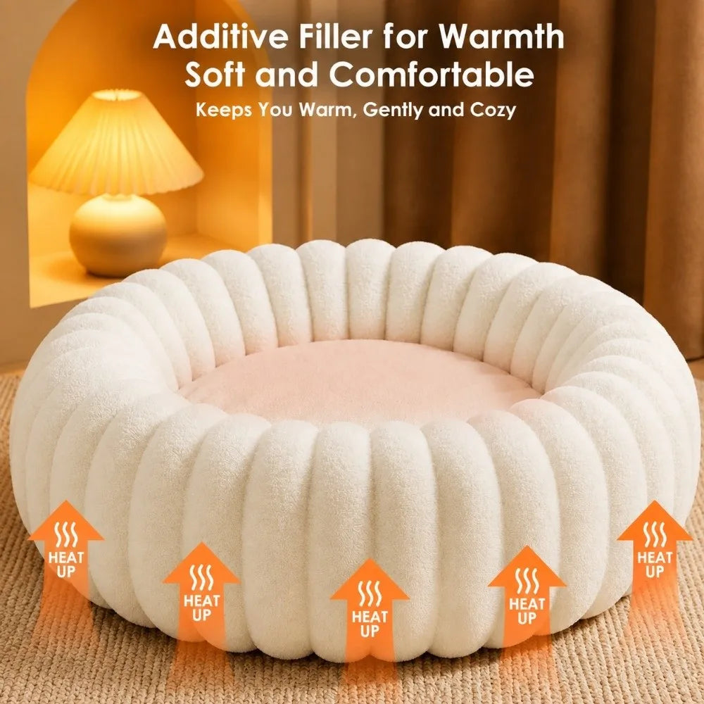 Pumpkin-Ribbed Plush Round Pet Bed