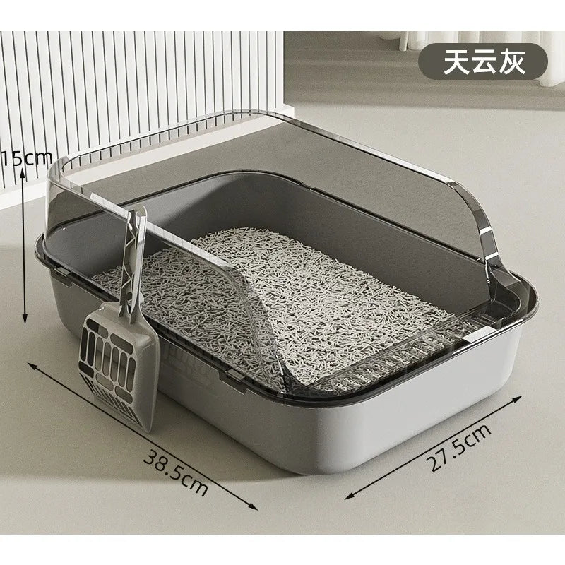 Open-Top Cat Litter Tray with Translucent Splash Guard