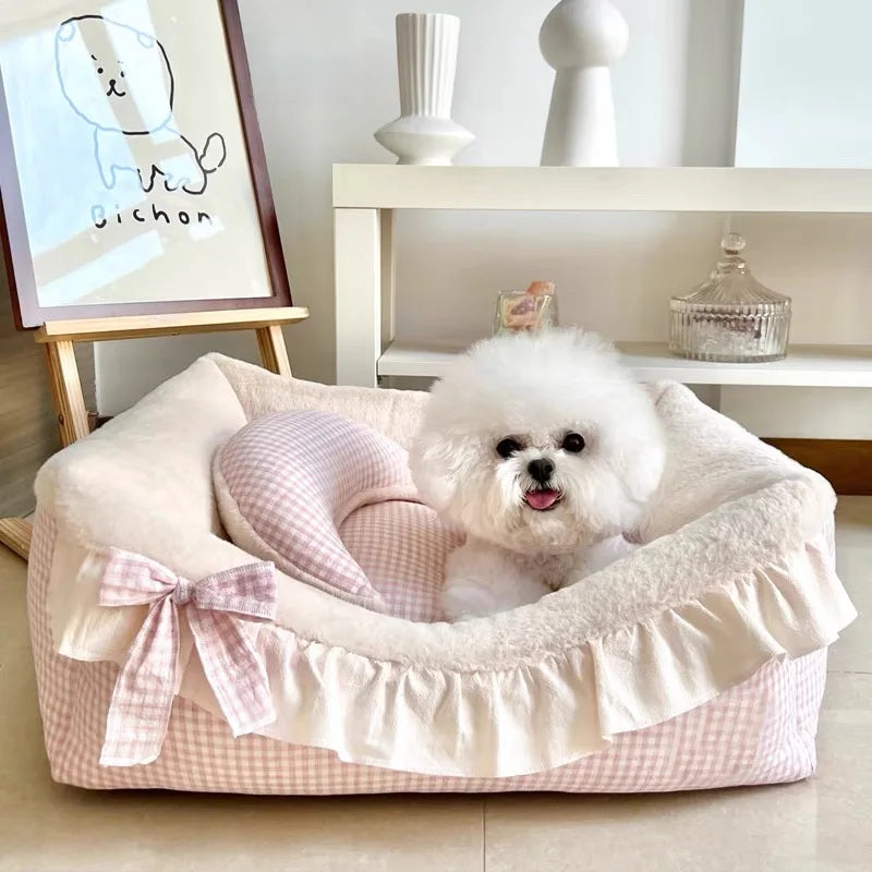 Ruffled Cotton Pet Sofa Bed for Dogs & Cats