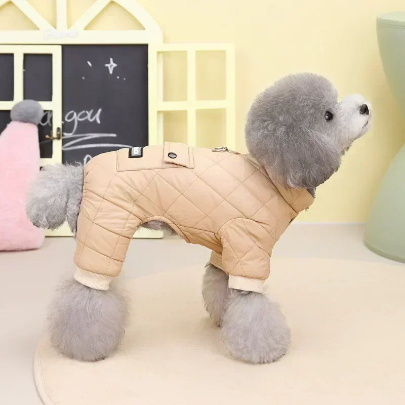 Quilted Four-Leg Dog Jumpsuit with Snap Front