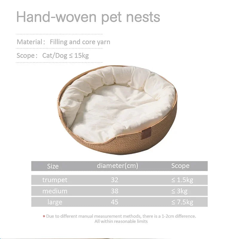 Handwoven Cat Basket Bed with Cushioned Liner
