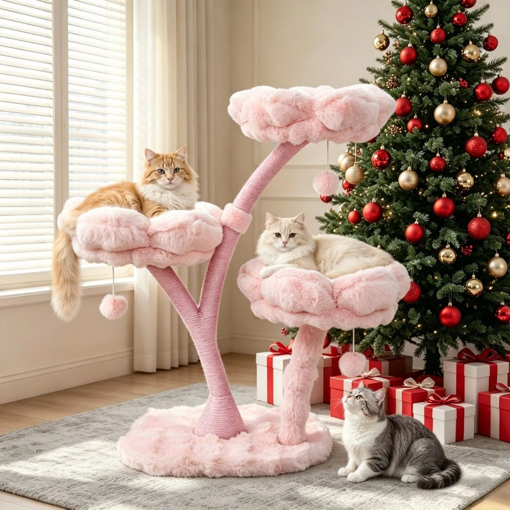 Plush Flower Cat Tree with Scratching Areas