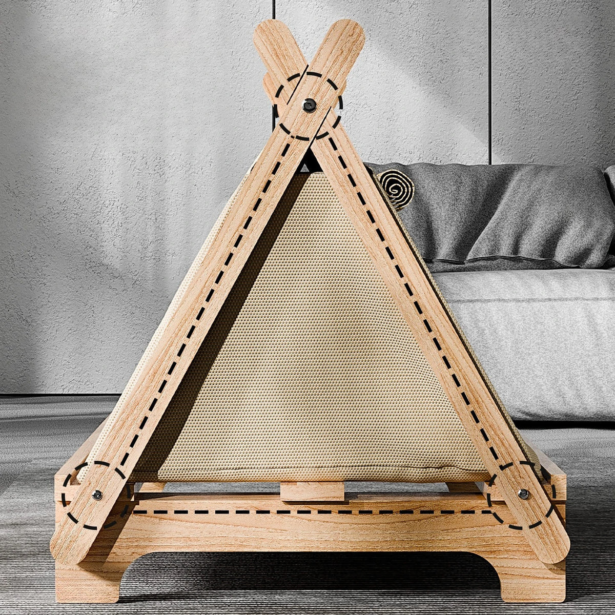 Elevated Wooden Cat Tent Bed with Peekaboo Window