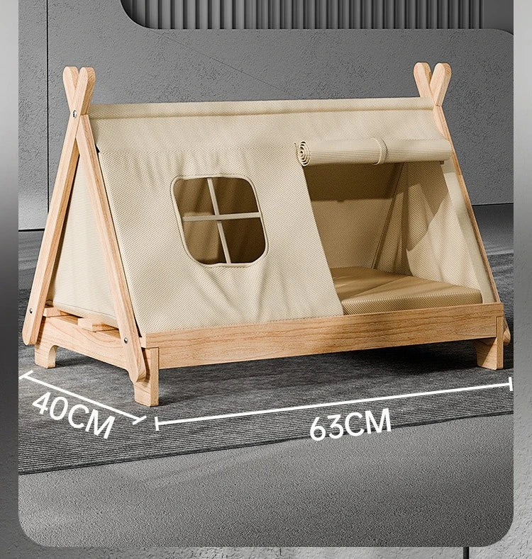 Elevated Wooden Cat Tent Bed with Peekaboo Window