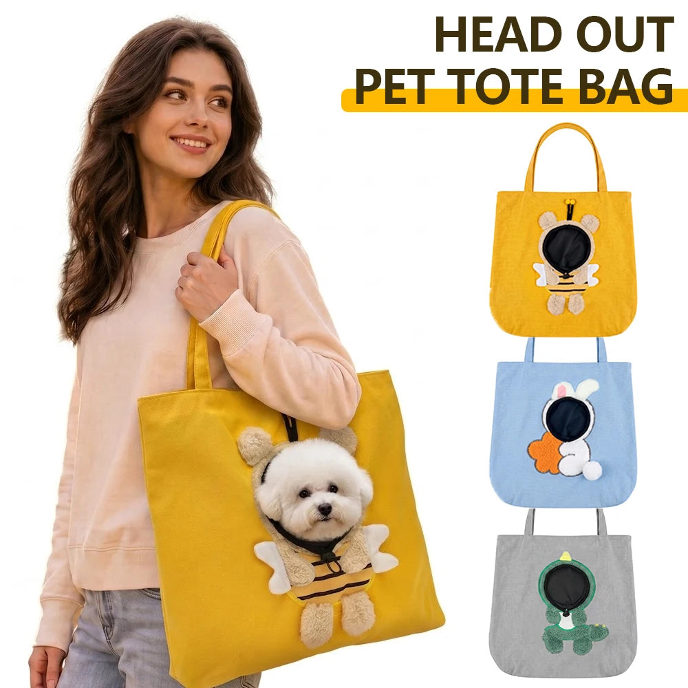Canvas Pet Carrier Tote with Animal-Detail Face Opening