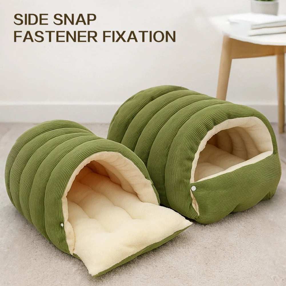Ribbed Plush Cave Bed for Cats & Small Dogs