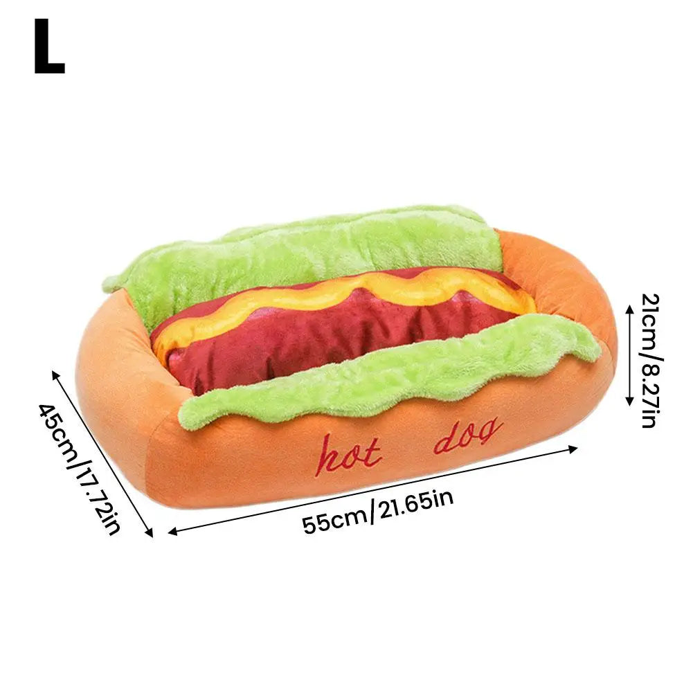 Hot Dog-Shaped Plush Bed for Small Dogs & Cats