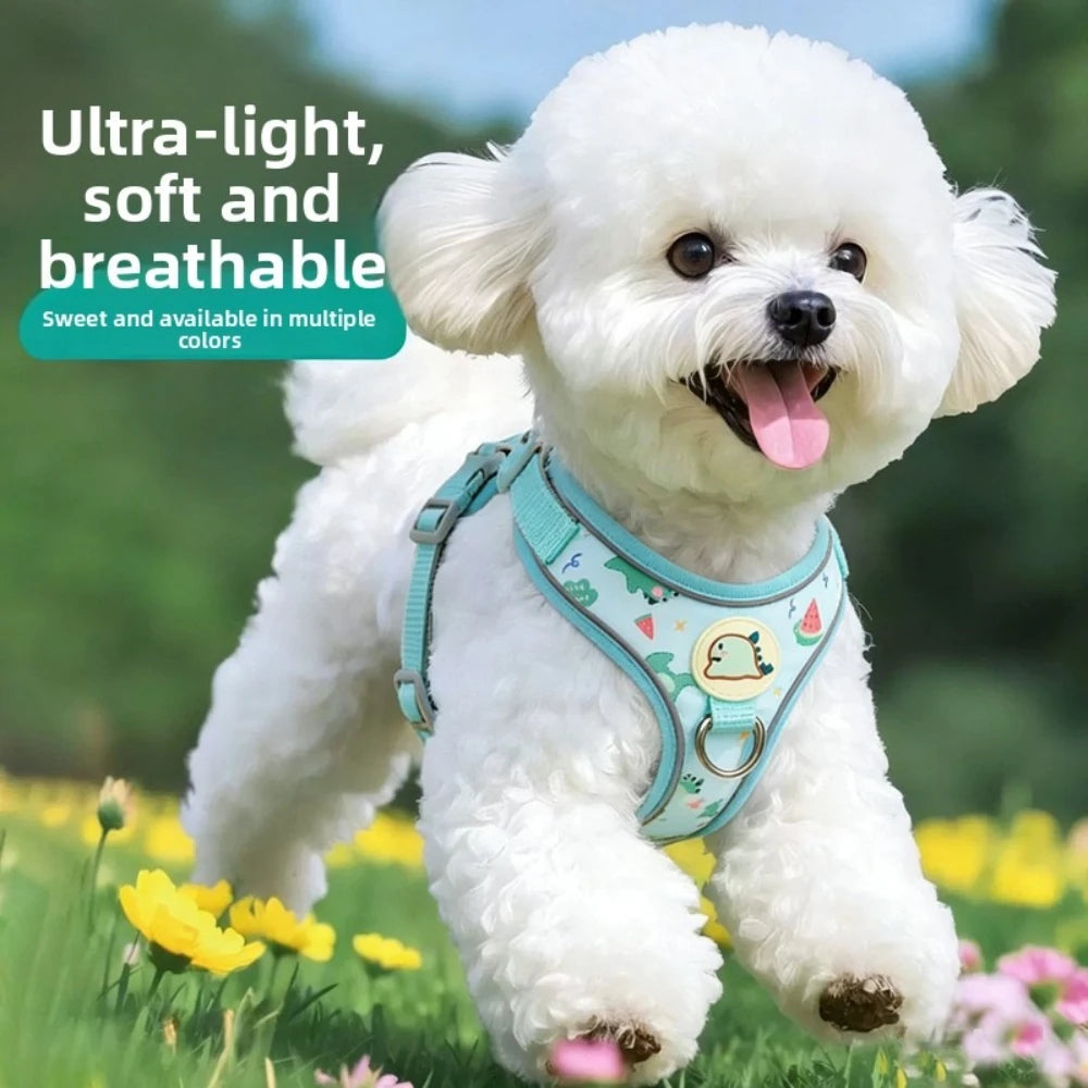 Cartoon-Print Pet Vest Harness, Harness or Leash Option