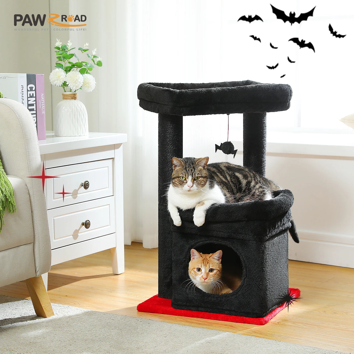 Compact Plush Cat Tower with Condo & Top Perch