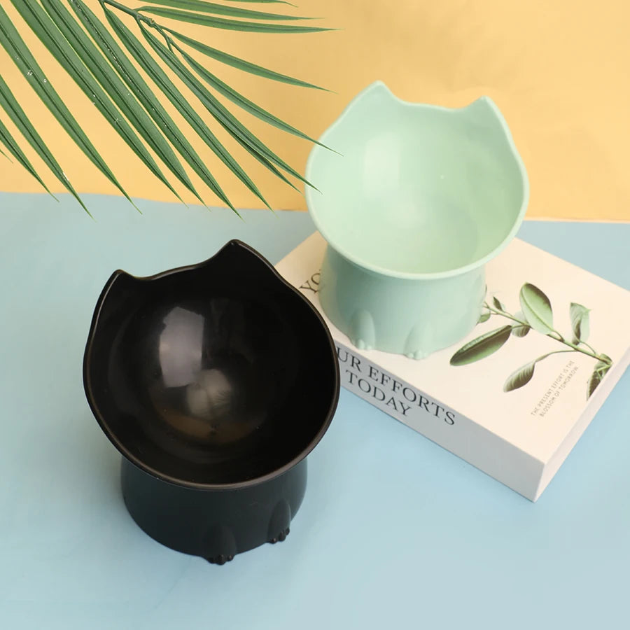 Raised Cat Bowl with Tilted Edge in Five Colors