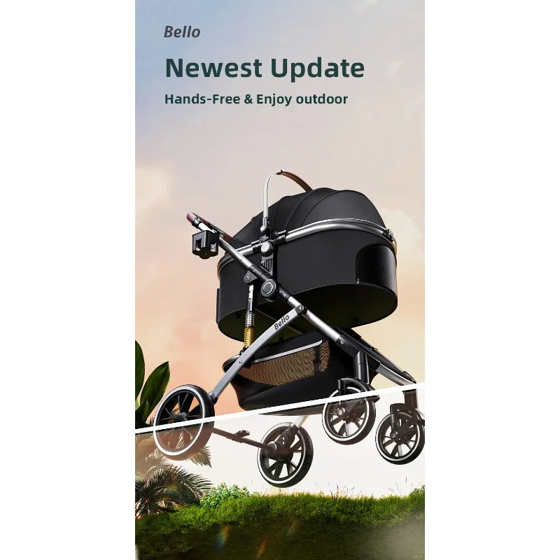 Folding Pet Stroller with Detachable Basket & Canopy
