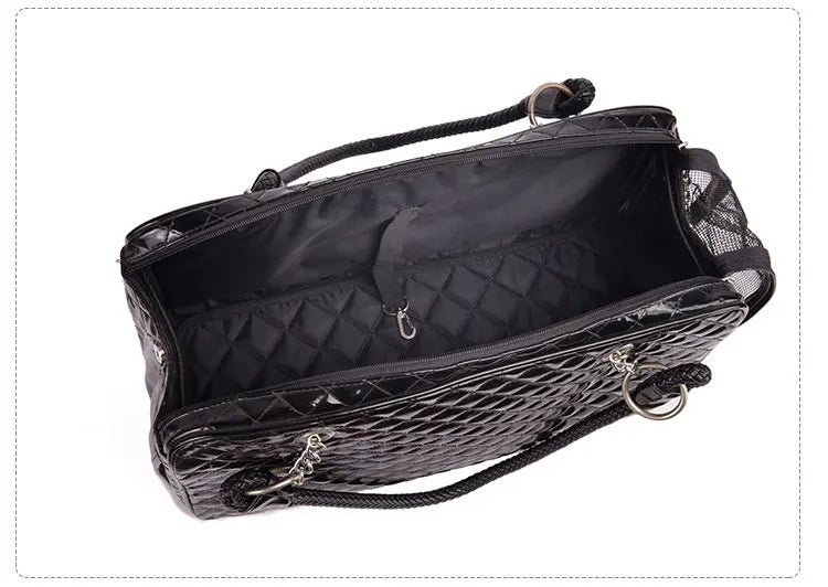 Quilted Pet Carrier Handbag with Braided Handles