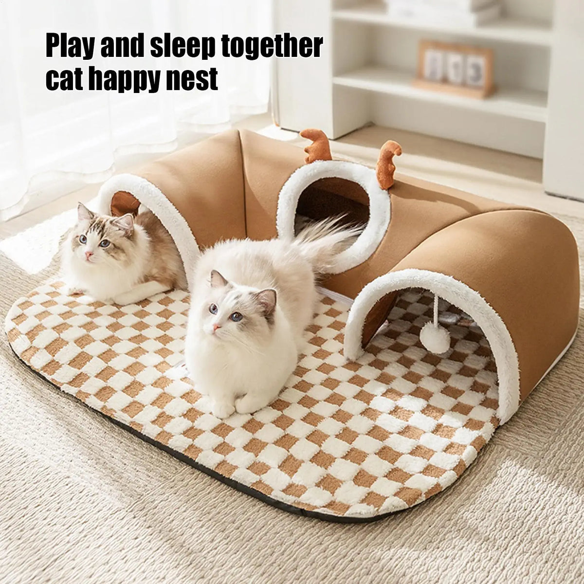 Kitten Play Tunnel Bed with Checkerboard Mat