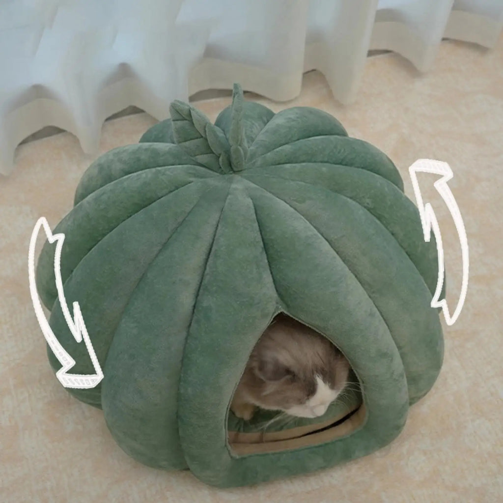 Plush Pumpkin Cat Cave Bed