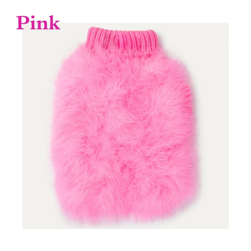Feather-Trim Pet Sweater & Separate Pearl-Look Glasses Option