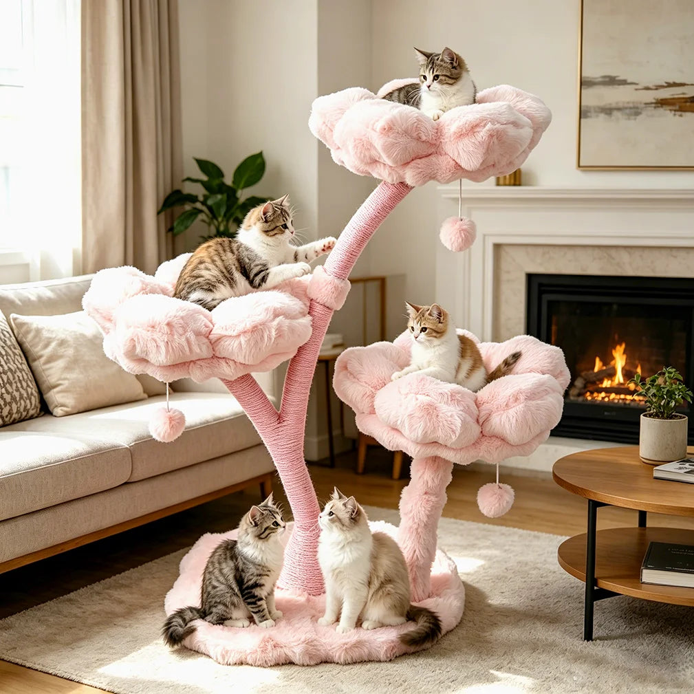 Plush Flower Cat Tree with Scratching Areas