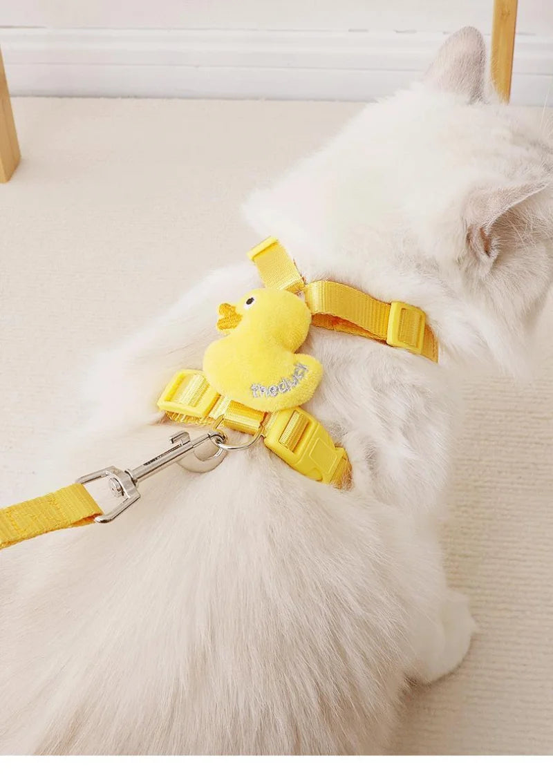 Yellow Duck-Print Pet Harness with Plush Duck Detail