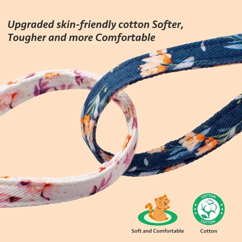 Floral Cotton Cat Collar with Bell & Flower Charm