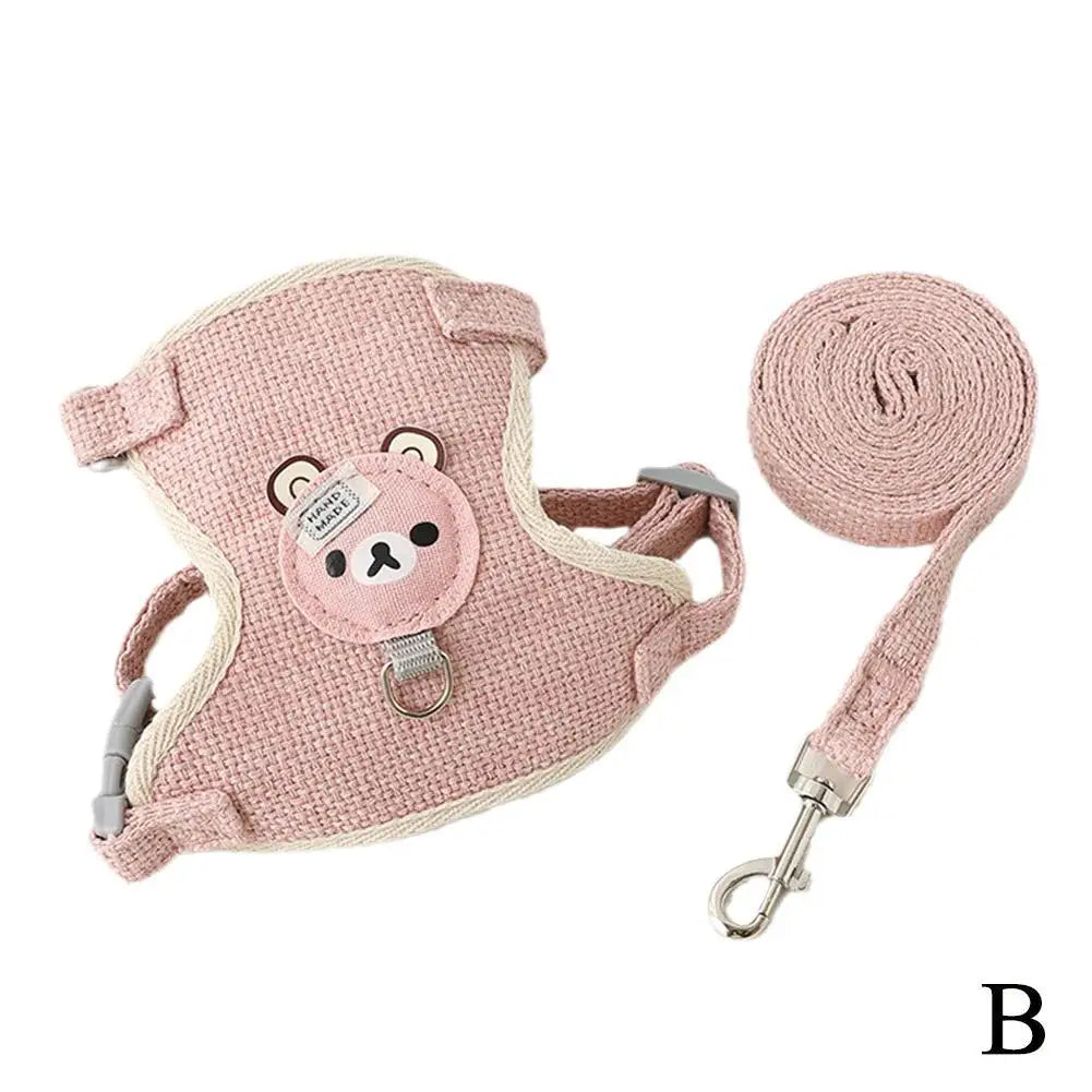 Textured Bear-Face Pet Harness & Leash Set