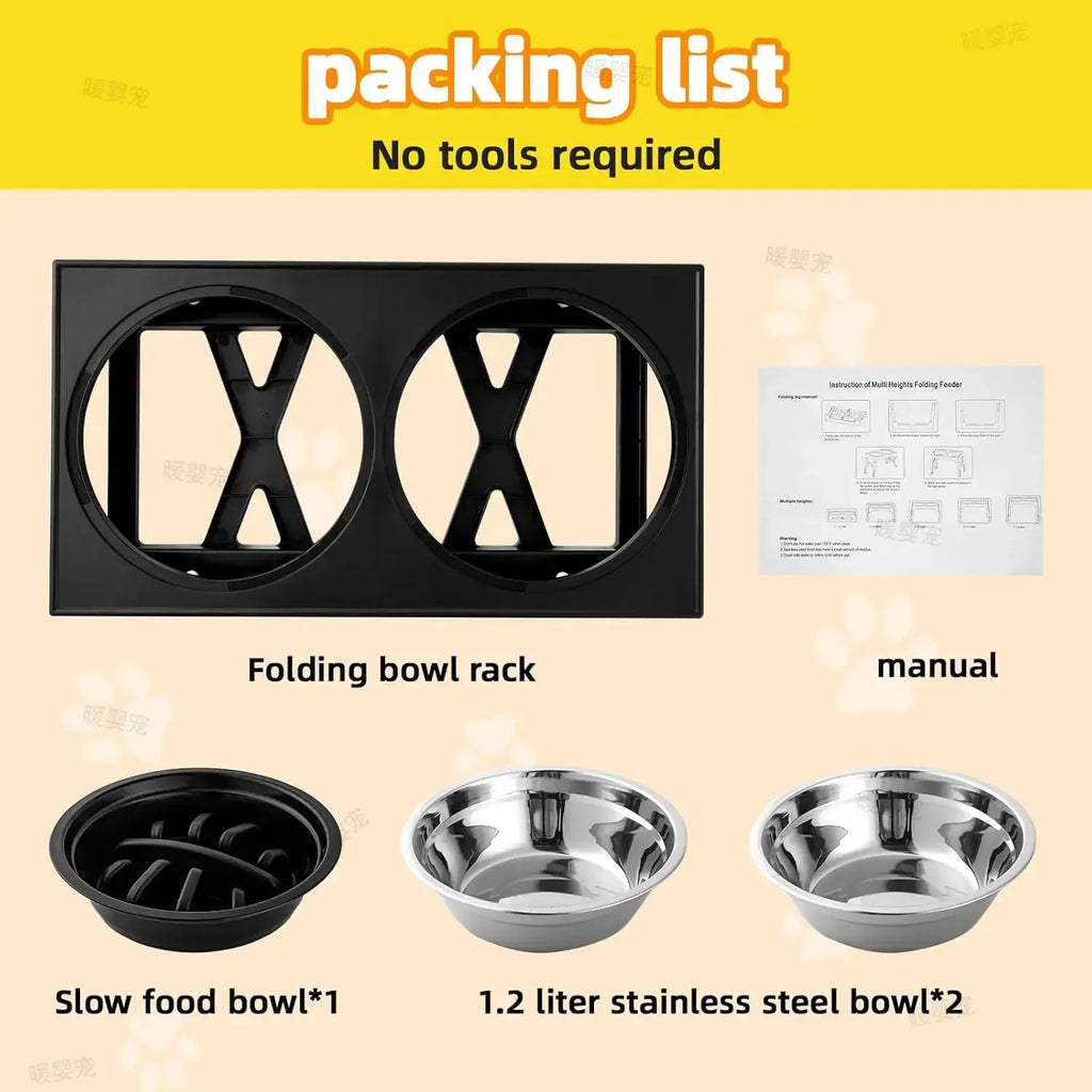 Adjustable Raised Dog Feeder with Stainless-Steel Bowls