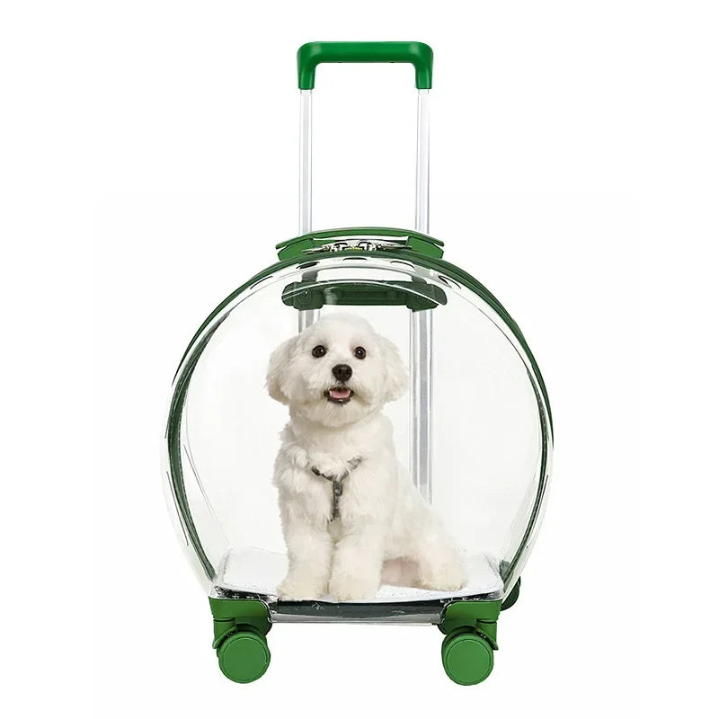 Clear Bubble Rolling Pet Carrier with Telescoping Handle