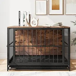 Furniture-Style Dog Crate Side Table with Double Doors & Tray