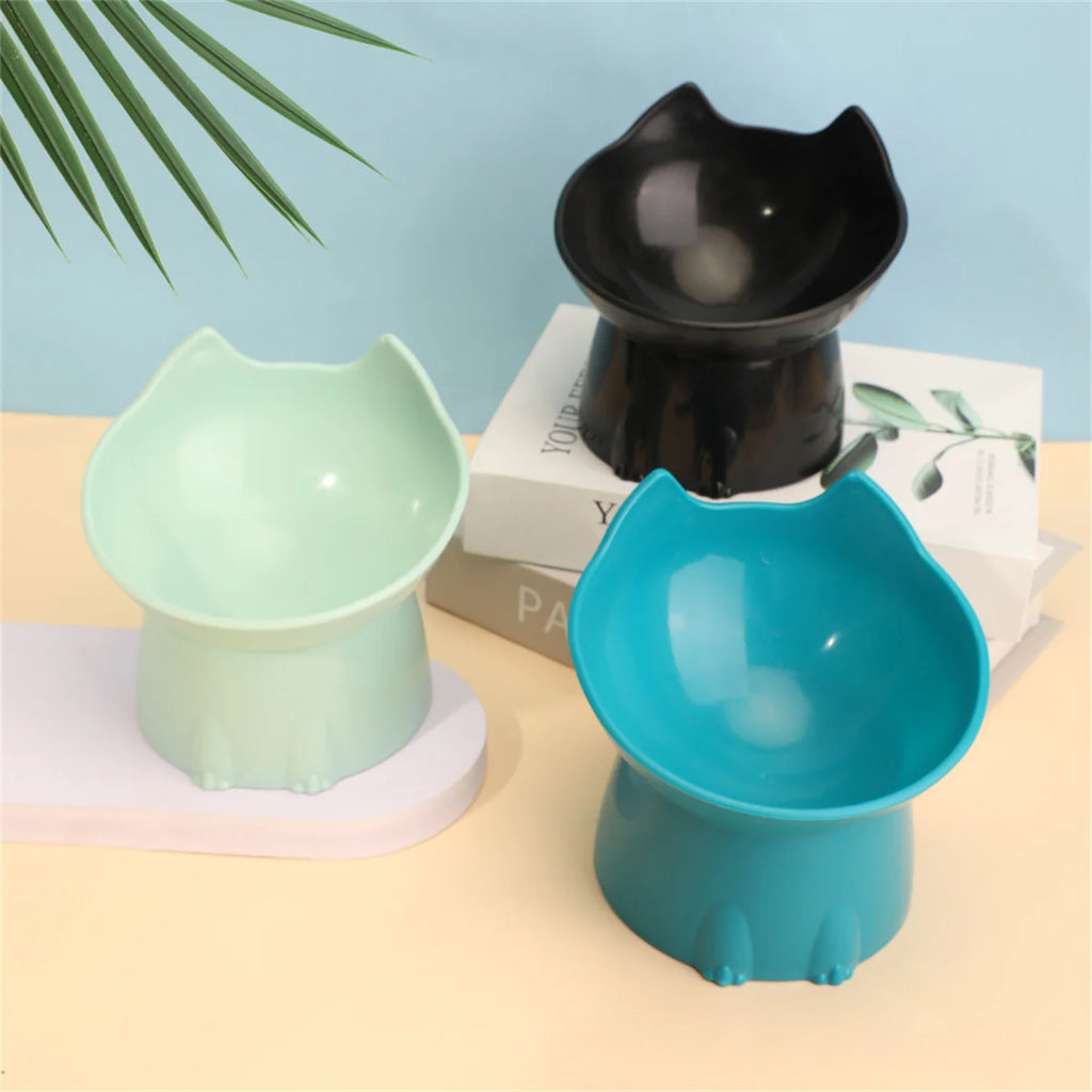 Raised Cat Bowl with Tilted Edge in Five Colors