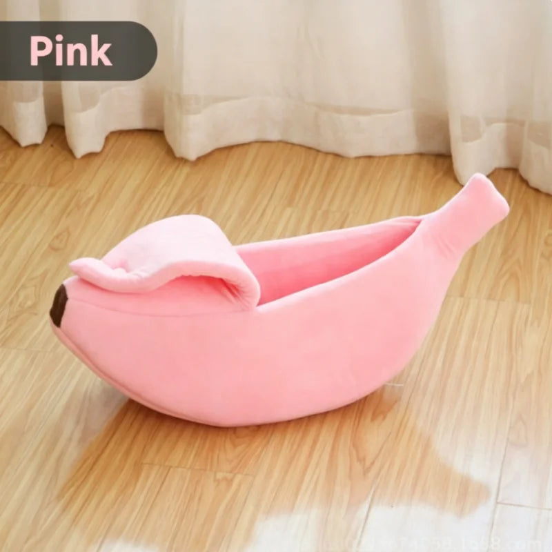 Banana-Shaped Cat Bed with Peel-Back Cover