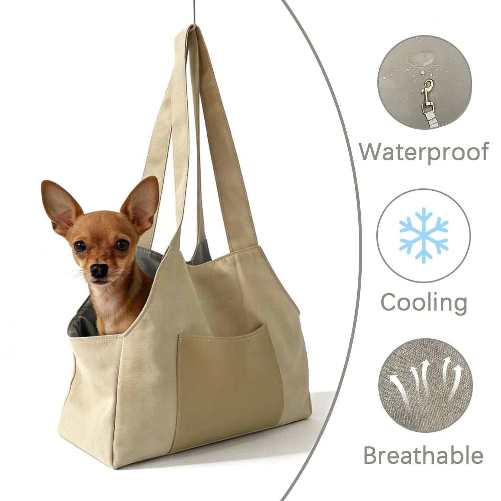 Beige Open-Top Pet Carrier Tote with Pocket