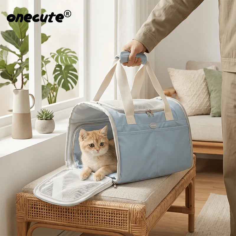 Blue Mesh Travel Carrier for Cats & Small Dogs