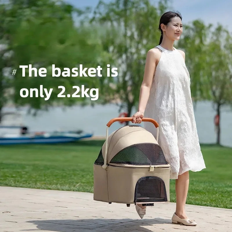 Folding Pet Stroller with Detachable Carrier & Lower Basket