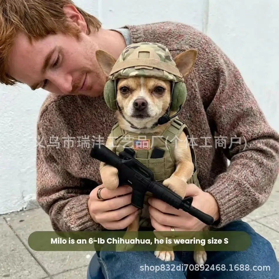 Camouflage Soldier Costume with Helmet for Cats & Small Dogs