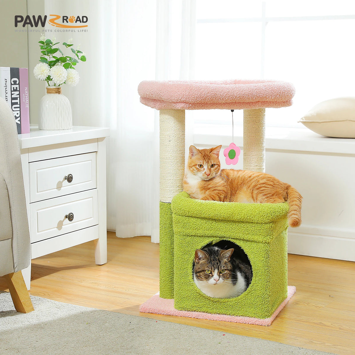 Compact Plush Cat Tower with Condo & Top Perch