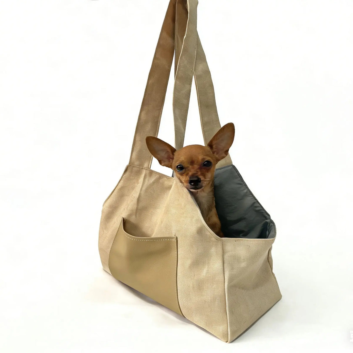 Beige Open-Top Pet Carrier Tote with Pocket