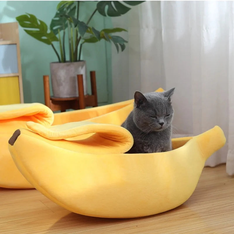 Banana-Shaped Cat Bed with Peel-Back Cover