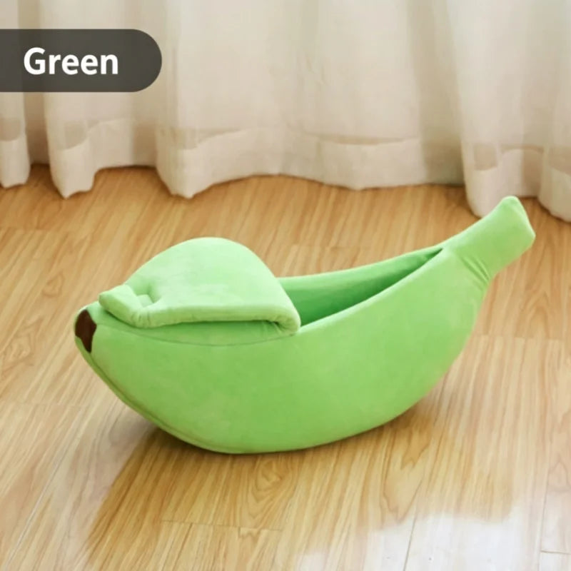 Banana-Shaped Cat Bed with Peel-Back Cover