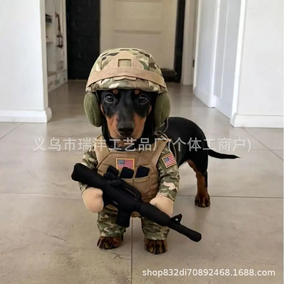 Camouflage Soldier Costume with Helmet for Cats & Small Dogs