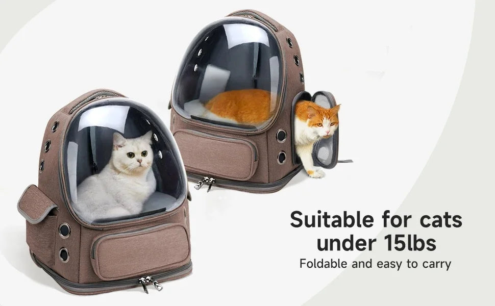 Green Clear-Front Cat Carrier Backpack with Storage Pockets